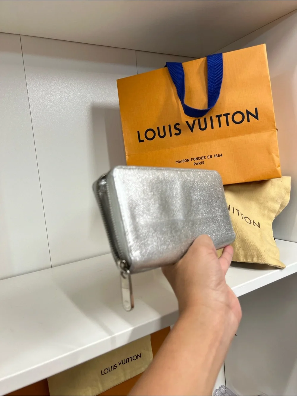 🔥🔥 Louis Vuitton Metallic Silver Suhali Goatskin Zippy Wallet with dust bag